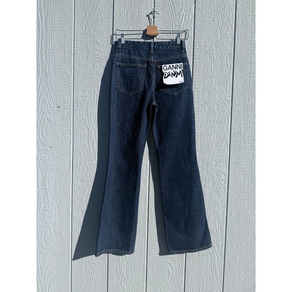 new GANNI high rise 100% organic denim non stretch Betzy jeans Dark Blue Stone - Picture 4 of 13